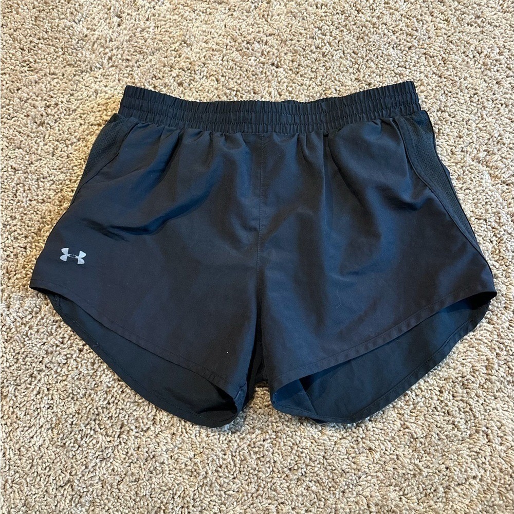 Under Armour Fly By Running Shorts Black Mesh Panel Athletic Training Womens S